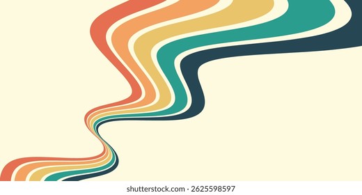 Fundo abstrato do arco-íris groovy Wavy Line design em 1970 estilo Hippie Retro. Padrão de vetor pronto para usar para tecido, tecido, envoltório e outros.