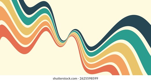 Fundo abstrato do arco-íris groovy Wavy Line design em 1970 estilo Hippie Retro. Padrão de vetor pronto para usar para tecido, tecido, envoltório e outros.