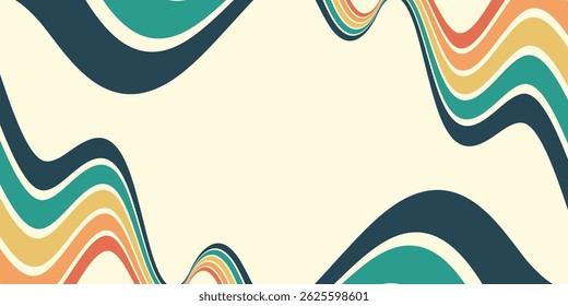 Fundo abstrato do arco-íris groovy Wavy Line design em 1970 estilo Hippie Retro. Padrão de vetor pronto para usar para tecido, tecido, envoltório e outros.