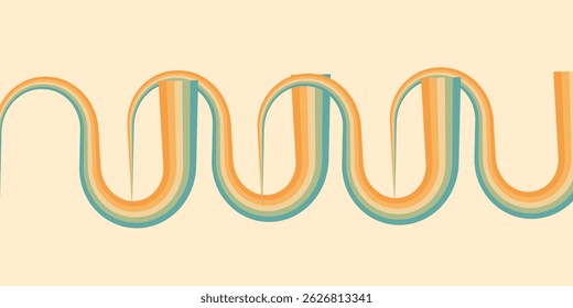 Fundo abstrato do arco-íris groovy Wavy Lines design em 1970 estilo Hippie Retro. Vetor moderno, eps10
