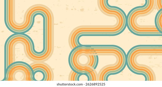 Fundo abstrato do arco-íris groovy Wavy Lines design em 1970 estilo Hippie Retro. Padrão de vetor pronto para usar para tecido, tecido, envoltório e outros.