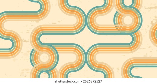 Fundo abstrato do arco-íris groovy Wavy Lines design em 1970 estilo Hippie Retro. Padrão de vetor pronto para usar para tecido, tecido, envoltório e outros.