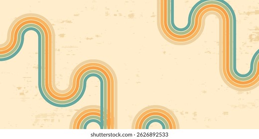 Fundo abstrato do arco-íris groovy Wavy Lines design em 1970 estilo Hippie Retro. Padrão de vetor pronto para usar para tecido, tecido, envoltório e outros.