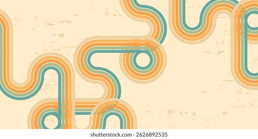 Fundo abstrato do arco-íris groovy Wavy Lines design em 1970 estilo Hippie Retro. Padrão de vetor pronto para usar para tecido, tecido, envoltório e outros.