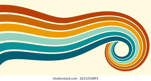 Abstract background of rainbow groovy Wavy Line design in 1970s Hippie Retro style. Vector pattern ready to use for cloth, textile, wrap and other.