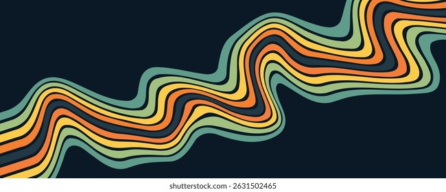 Fundo abstrato do arco-íris groovy Wavy Line design em 1970 Hippie estilo retro. eps 10