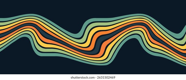 Fundo abstrato do arco-íris groovy Wavy Line design em 1970 Hippie estilo retro. eps 10