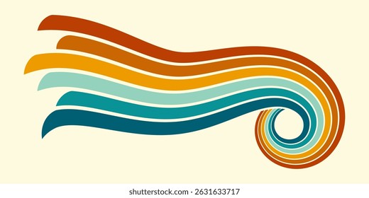 Fundo abstrato do arco-íris groovy Wavy Line design em 1970 estilo Hippie Retro. Padrão de vetor pronto para usar para tecido, tecido, envoltório e outros.