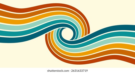 Fundo abstrato do arco-íris groovy Wavy Line design em 1970 estilo Hippie Retro. Padrão de vetor pronto para usar para tecido, tecido, envoltório e outros.