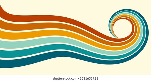 Fundo abstrato do arco-íris groovy Wavy Line design em 1970 estilo Hippie Retro. Padrão de vetor pronto para usar para tecido, tecido, envoltório e outros.