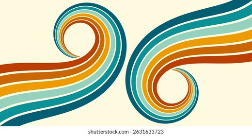 Fundo abstrato do arco-íris groovy Wavy Line design em 1970 estilo Hippie Retro. Padrão de vetor pronto para usar para tecido, tecido, envoltório e outros.