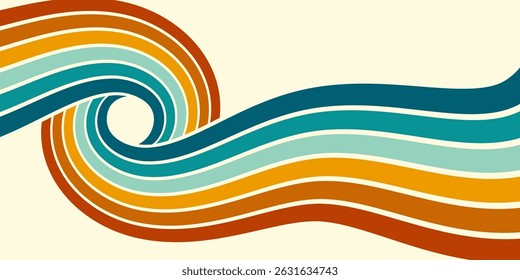 Fundo abstrato do arco-íris groovy Wavy Line design em 1970 estilo Hippie Retro. Padrão de vetor pronto para usar para tecido, tecido, envoltório e outros.