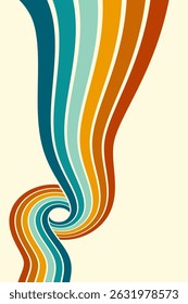 Abstract background of rainbow groovy Wavy Line design in 1970s Hippie Retro style. Vector pattern ready to use for cloth, textile, wrap and other.