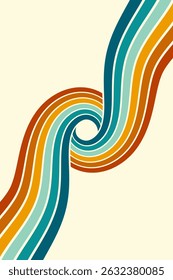 Fundo abstrato do arco-íris groovy Wavy Line design em 1970 estilo Hippie Retro. Padrão de vetor pronto para usar para tecido, tecido, envoltório e outros.