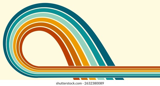 Fundo abstrato do arco-íris groovy Wavy Line design em 1970 estilo Hippie Retro. Padrão de vetor pronto para usar para tecido, tecido, envoltório e outros.