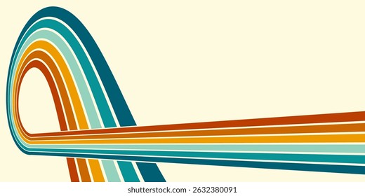 Abstract background of rainbow groovy Wavy Line design in 1970s Hippie Retro style. Vector pattern ready to use for cloth, textile, wrap and other.