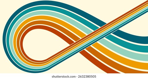 Fundo abstrato do arco-íris groovy Wavy Line design em 1970 estilo Hippie Retro. Padrão de vetor pronto para usar para tecido, tecido, envoltório e outros.