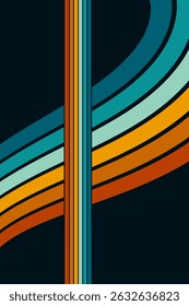 Fundo abstrato do arco-íris groovy Wavy Line design em 1970 estilo Hippie Retro. Padrão de vetor pronto para usar para tecido, tecido, envoltório e outros.
