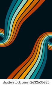 Fundo abstrato do arco-íris groovy Wavy Line design em 1970 estilo Hippie Retro. Padrão de vetor pronto para usar para tecido, tecido, envoltório e outros.