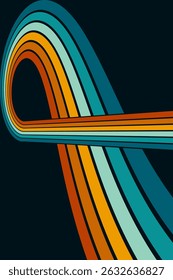 Fundo abstrato do arco-íris groovy Wavy Line design em 1970 estilo Hippie Retro. Padrão de vetor pronto para usar para tecido, tecido, envoltório e outros.