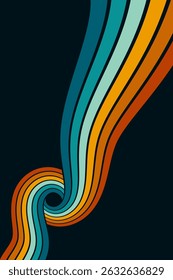Fundo abstrato do arco-íris groovy Wavy Line design em 1970 estilo Hippie Retro. Padrão de vetor pronto para usar para tecido, tecido, envoltório e outros.