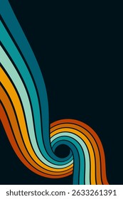 Fundo abstrato do arco-íris groovy Wavy Line design em 1970 estilo Hippie Retro. Padrão de vetor pronto para usar para tecido, tecido, envoltório e outros.