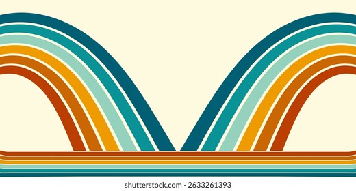Fundo abstrato do arco-íris groovy Wavy Line design em 1970 estilo Hippie Retro. Padrão de vetor pronto para usar para tecido, tecido, envoltório e outros.