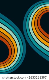 Fundo abstrato do arco-íris groovy Wavy Line design em 1970 estilo Hippie Retro. Padrão de vetor pronto para usar para tecido, tecido, envoltório e outros.