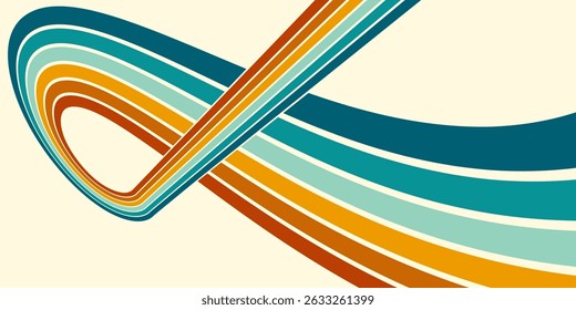 Fundo abstrato do arco-íris groovy Wavy Line design em 1970 estilo Hippie Retro. Padrão de vetor pronto para usar para tecido, tecido, envoltório e outros.