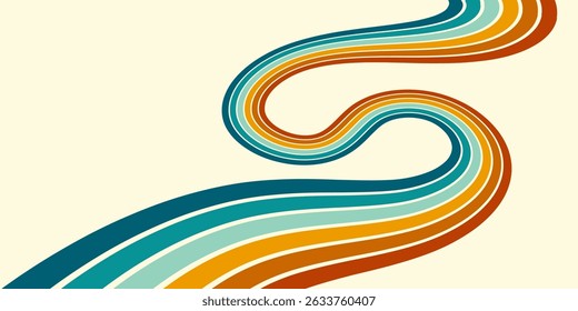 Fundo abstrato do arco-íris groovy Wavy Line design em 1970 estilo Hippie Retro. Padrão de vetor pronto para usar para tecido, tecido, envoltório e outros.