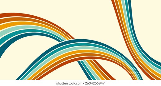 Abstract background of rainbow groovy Wavy Line design in 1970s Hippie Retro style. Vector pattern ready to use for cloth, textile, wrap and other.