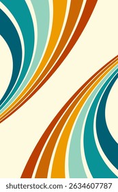 Abstract background of rainbow groovy Wavy Line design in 1970s Hippie Retro style. Vector pattern ready to use for cloth, textile, wrap and other.