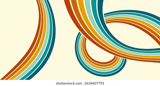Abstract background of rainbow groovy Wavy Line design in 1970s Hippie Retro style. Vector pattern ready to use for cloth, textile, wrap and other.