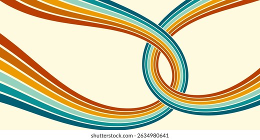 Abstract background of rainbow groovy Wavy Line design in 1970s Hippie Retro style. Vector pattern ready to use for cloth, textile, wrap and other.