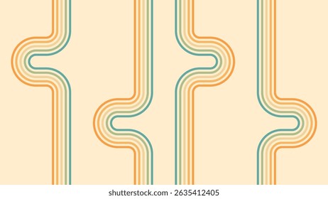 Fundo abstrato do arco-íris groovy Wavy Lines design em 1970 estilo Hippie Retro. Padrão de vetor pronto para usar para tecido, tecido, envoltório e outros.