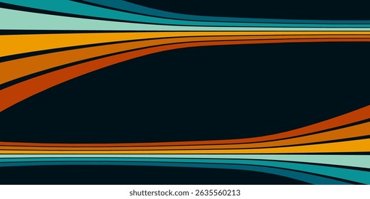 Abstract background of rainbow groovy Wavy Line design in 1970s Hippie Retro style. Vector pattern ready to use for cloth, textile, wrap and other.