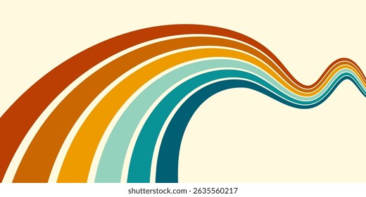 Abstract background of rainbow groovy Wavy Line design in 1970s Hippie Retro style. Vector pattern ready to use for cloth, textile, wrap and other.