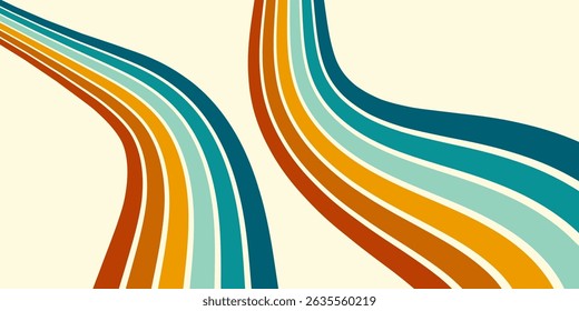Fundo abstrato do arco-íris groovy Wavy Line design em 1970 estilo Hippie Retro. Padrão de vetor pronto para usar para tecido, tecido, envoltório e outros.