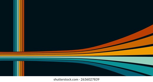 Abstract background of rainbow groovy Wavy Line design in 1970s Hippie Retro style. Vector pattern ready to use for cloth, textile, wrap and other.