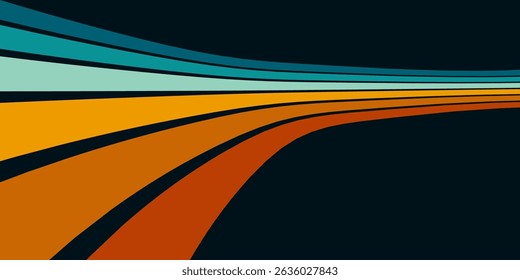 Abstract background of rainbow groovy Wavy Line design in 1970s Hippie Retro style. Vector pattern ready to use for cloth, textile, wrap and other.