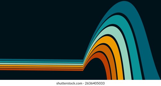 Abstract background of rainbow groovy Wavy Line design in 1970s Hippie Retro style. Vector pattern ready to use for cloth, textile, wrap and other.