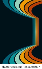 Abstract background of rainbow groovy Wavy Line design in 1970s Hippie Retro style. Vector pattern ready to use for cloth, textile, wrap and other.