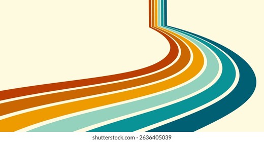 Abstract background of rainbow groovy Wavy Line design in 1970s Hippie Retro style. Vector pattern ready to use for cloth, textile, wrap and other.