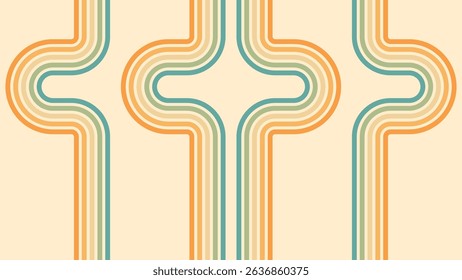 Abstract background of rainbow groovy Wavy Lines design in 1970s Hippie Retro style. Vector pattern ready to use for cloth, textile, wrap and other.