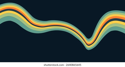 Abstract background of rainbow groovy Wavy Line design in 1970s Hippie Retro style. eps 10