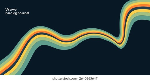 Abstract background of rainbow groovy Wavy Line design in 1970s Hippie Retro style. eps 10
