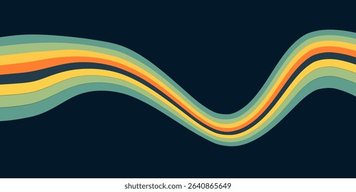 Abstract background of rainbow groovy Wavy Line design in 1970s Hippie Retro style. eps 10