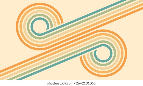 Abstract background of rainbow groovy Wavy Lines design in 1970s Hippie Retro style. Vector pattern ready to use for cloth, textile, wrap and other.
