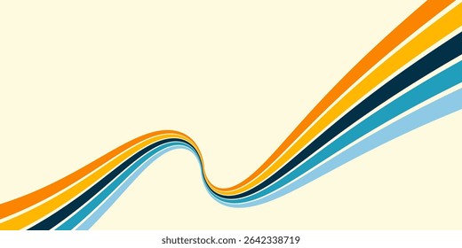 Abstract background of rainbow groovy Wavy Line design in 1970s Hippie Retro style. Vector pattern ready to use for cloth, textile, wrap and other.