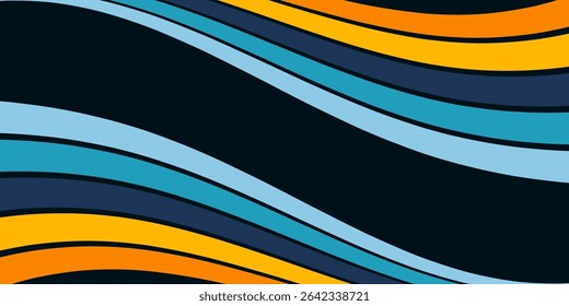 Abstract background of rainbow groovy Wavy Line design in 1970s Hippie Retro style. Vector pattern ready to use for cloth, textile, wrap and other.